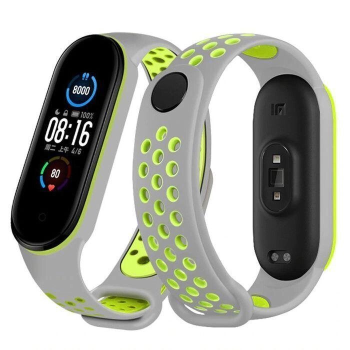 Ремінець Double Color Strap для Xiaomi Mi Band 5 6 GreyLime від компанії Premium - фото 1