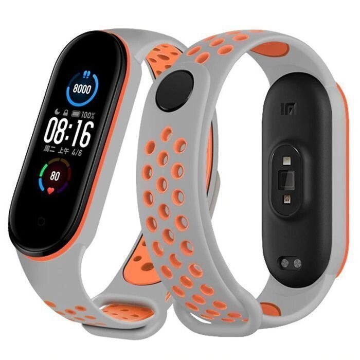 Ремінець Double Color Strap для Xiaomi Mi Band 5 6 GreyOrange від компанії Premium - фото 1