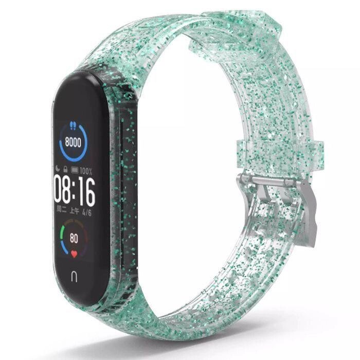 Ремінець із блискітками Glitter Strap для Xiaomi Mi Band 5 6 Green від компанії Premium - фото 1