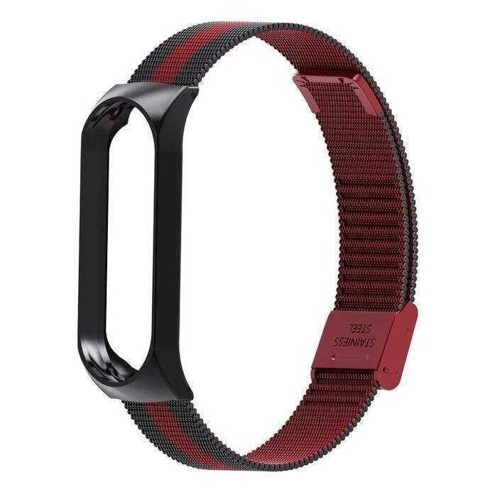 Ремінець Milanese Loop Strap для Xiaomi Mi Band 5 6 Black Red від компанії Premium - фото 1