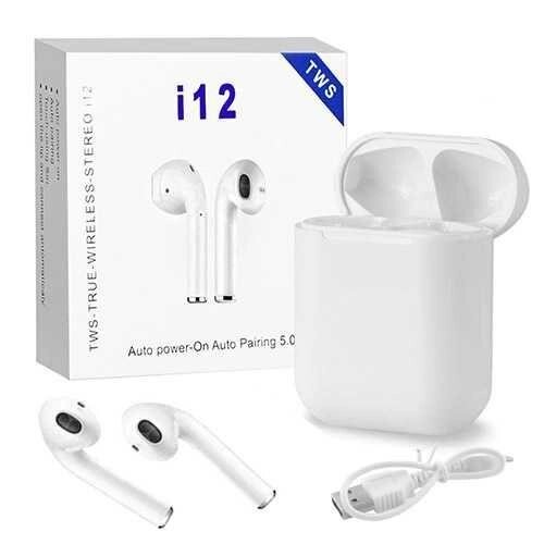 Сенсорні бездротові навушники i12 TWS AirPods mini з кейсом аїрбос від компанії Premium - фото 1