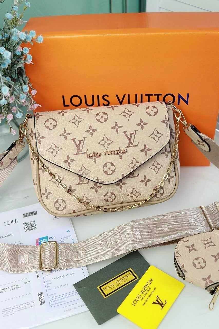 Сумка крос боді Louis Vuitton 2 в 1 Луї Вітон бежева від компанії Premium - фото 1