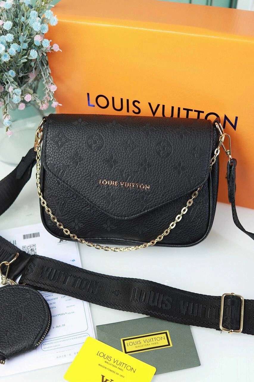 Сумка крос боді Louis Vuitton 2 в 1 Луї Вітон чорна від компанії Premium - фото 1