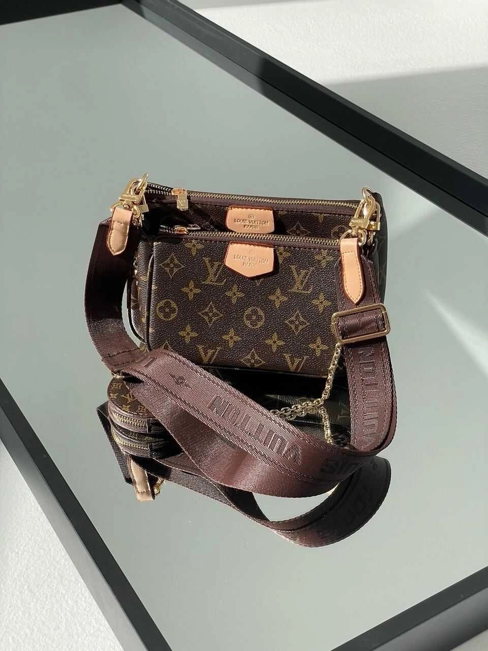 Сумка шкіряна Луї Вітон / Louis Vuitton 3 в 1 коричнева люкс від компанії Premium - фото 1