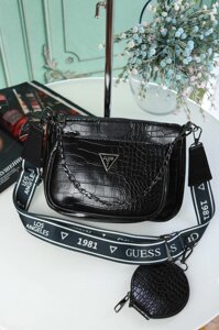 Сумка жіноча Guess чорна рептилія клатч Гесс біла