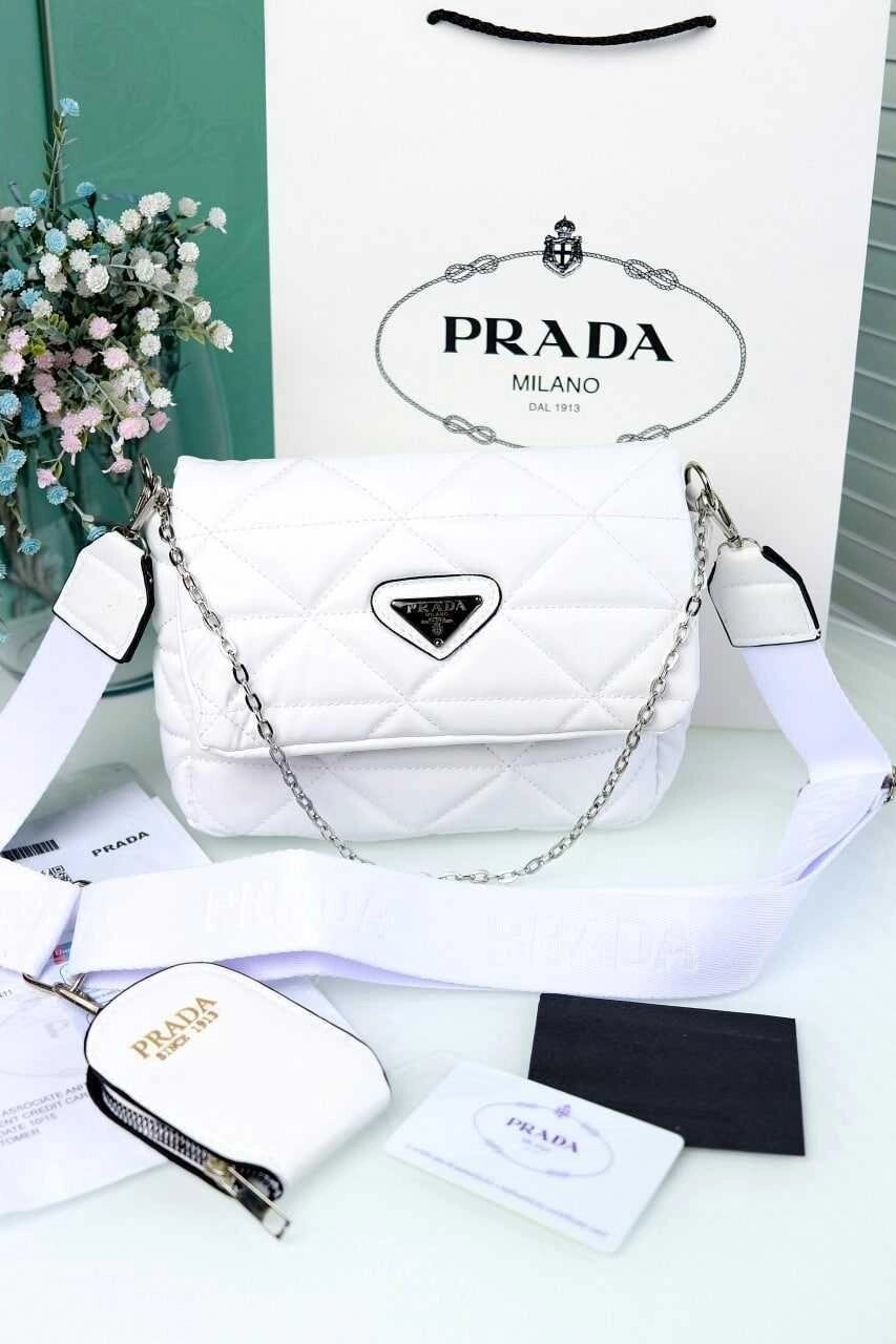 Сумка жіноча Прада біла через плече Prada від компанії Premium - фото 1