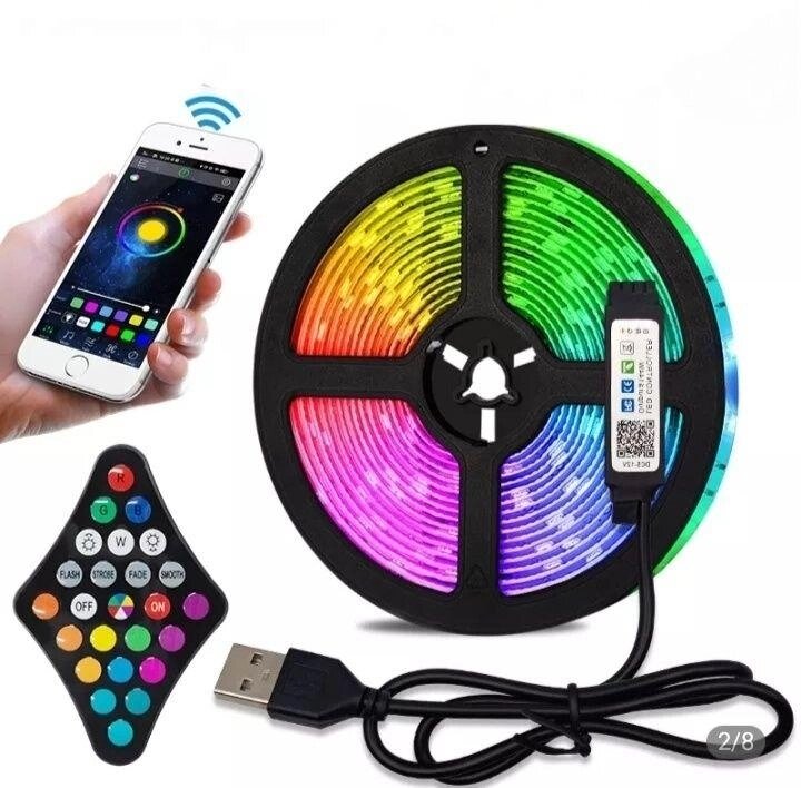 Светодиодная лента Led 5м 5050 Rgb світлодіодна стрічка Bluetooth 10м від компанії Premium - фото 1