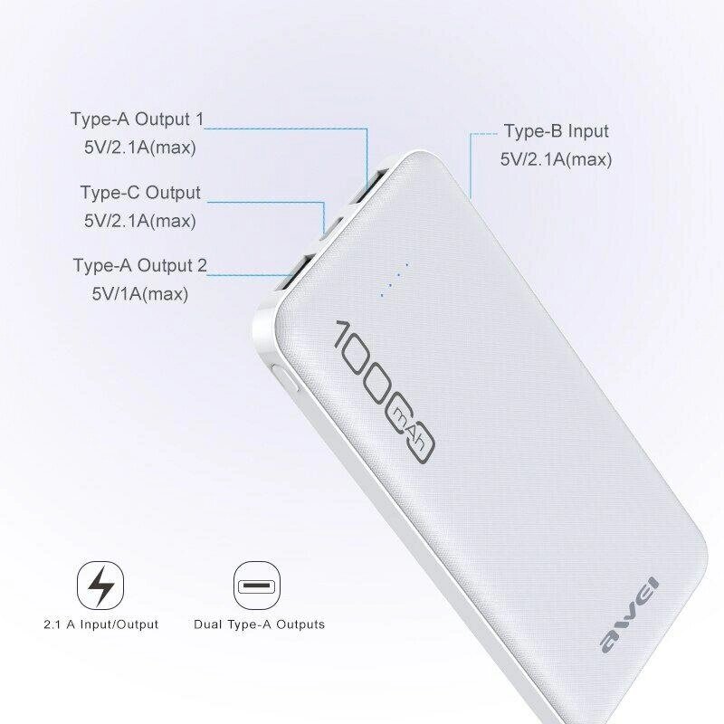 UMB Portable Charger Power Bank Awei P28K 10000 mAh білий від компанії Premium - фото 1