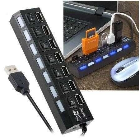 USB HUB подовжувач, концентратор, хаб на 7 портів + підсвітка від компанії Premium - фото 1