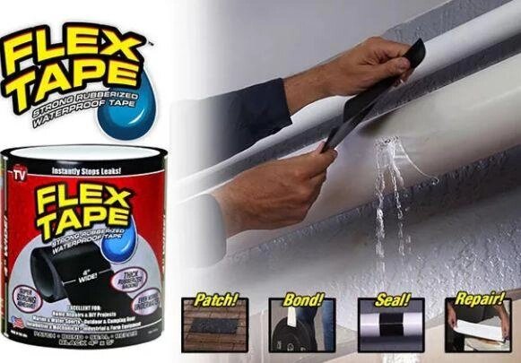 Водонепроникна ізоляційна стрічка Flex Tape скотч 10х150 см чорна від компанії Premium - фото 1