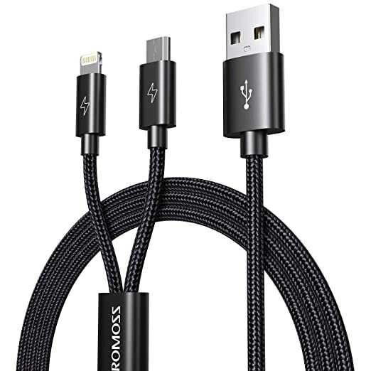 Зарядний кабель Romoss 2 в 1 Lightning і Micro USB 1,5 метра НЕЙЛОН від компанії Premium - фото 1