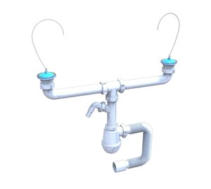 Сифон "Лотос-Мийка" для подвійних мийок з відведенням для пральних машин (нерж вип 1 1/2") та гнучкою трубкою