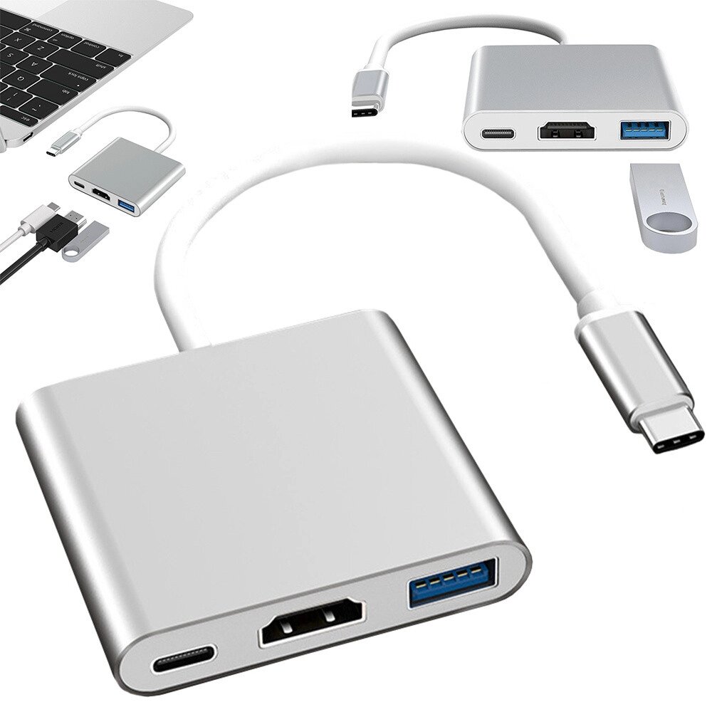 Адаптер концентратор 3в1 USB-C USB 3.0 HDMI 4K від компанії Euromarka - фото 1