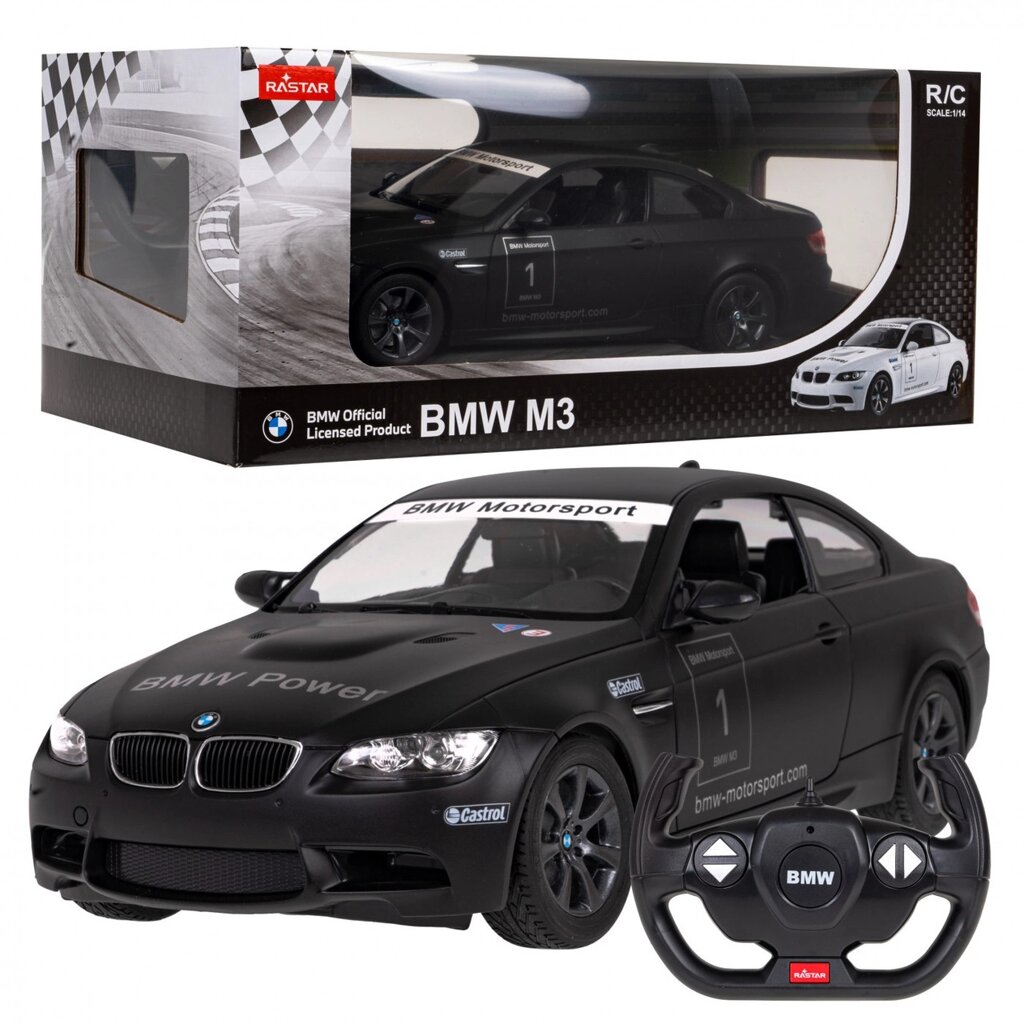 BMW M3 чорний RASTAR модель 1:14 Автомобіль з дистанційним керуванням + пульт 2,4 ГГц від компанії Euromarka - фото 1