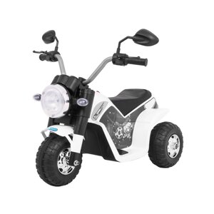 Дитячий мотоцикл MiniBike на акумуляторі, Білий + Звуки + Світлодіодні ліхтарі + Екокожа