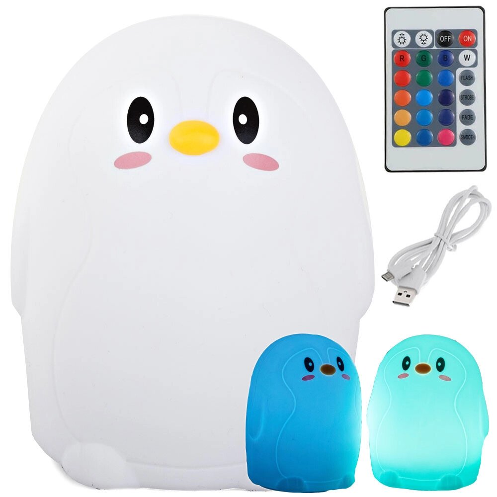 Дитячий нічник LED Penguin rgb пульт дистанційного керування usb 24070 від компанії Euromarka - фото 1