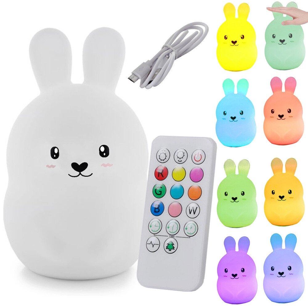 Дитячий нічник LED Rabbit Touch RGB пульт дистанційного керування 12261 від компанії Euromarka - фото 1