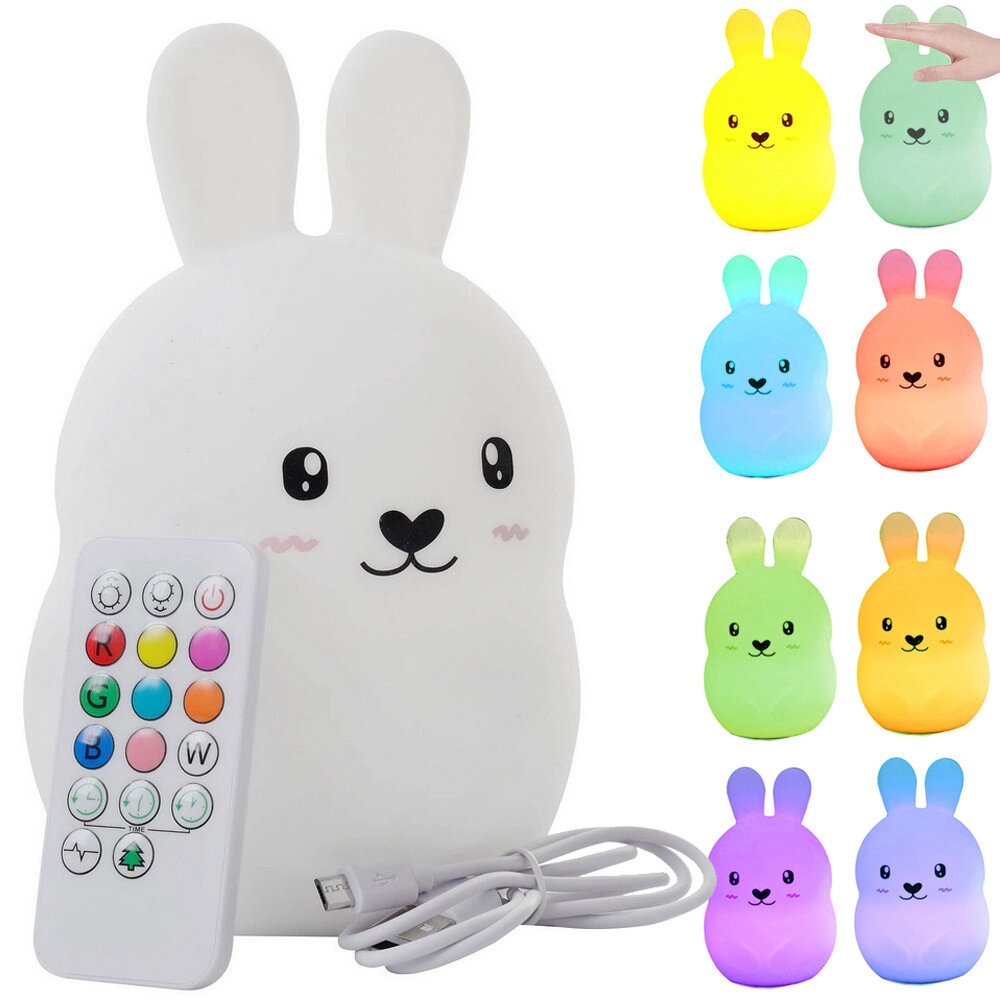 Дитячий нічник LED Rabbit Touch RGB пульт дистанційного керування 12262 від компанії Euromarka - фото 1