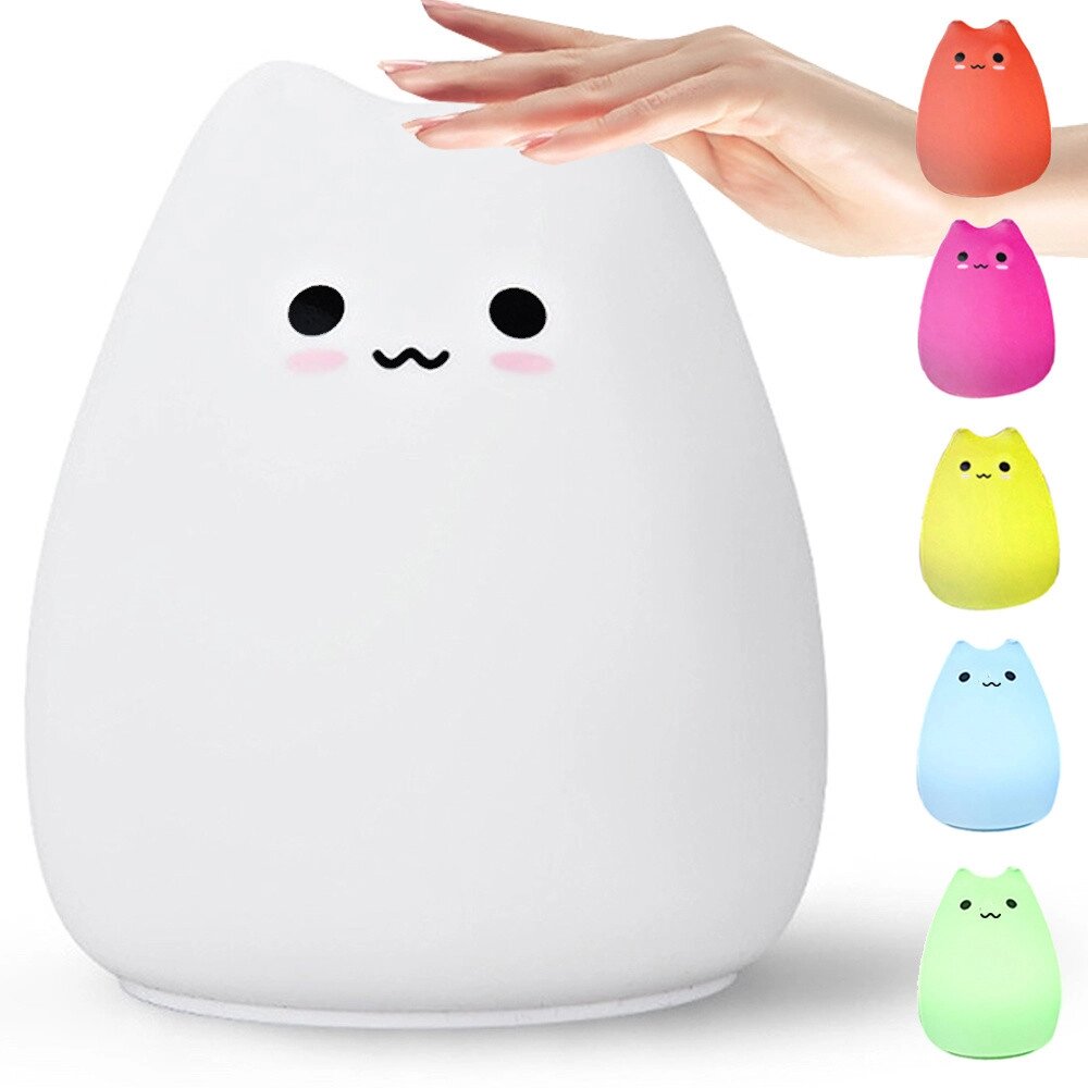 Дитячий нічник rgb LED Cat Touch Silicone 12263 від компанії Euromarka - фото 1