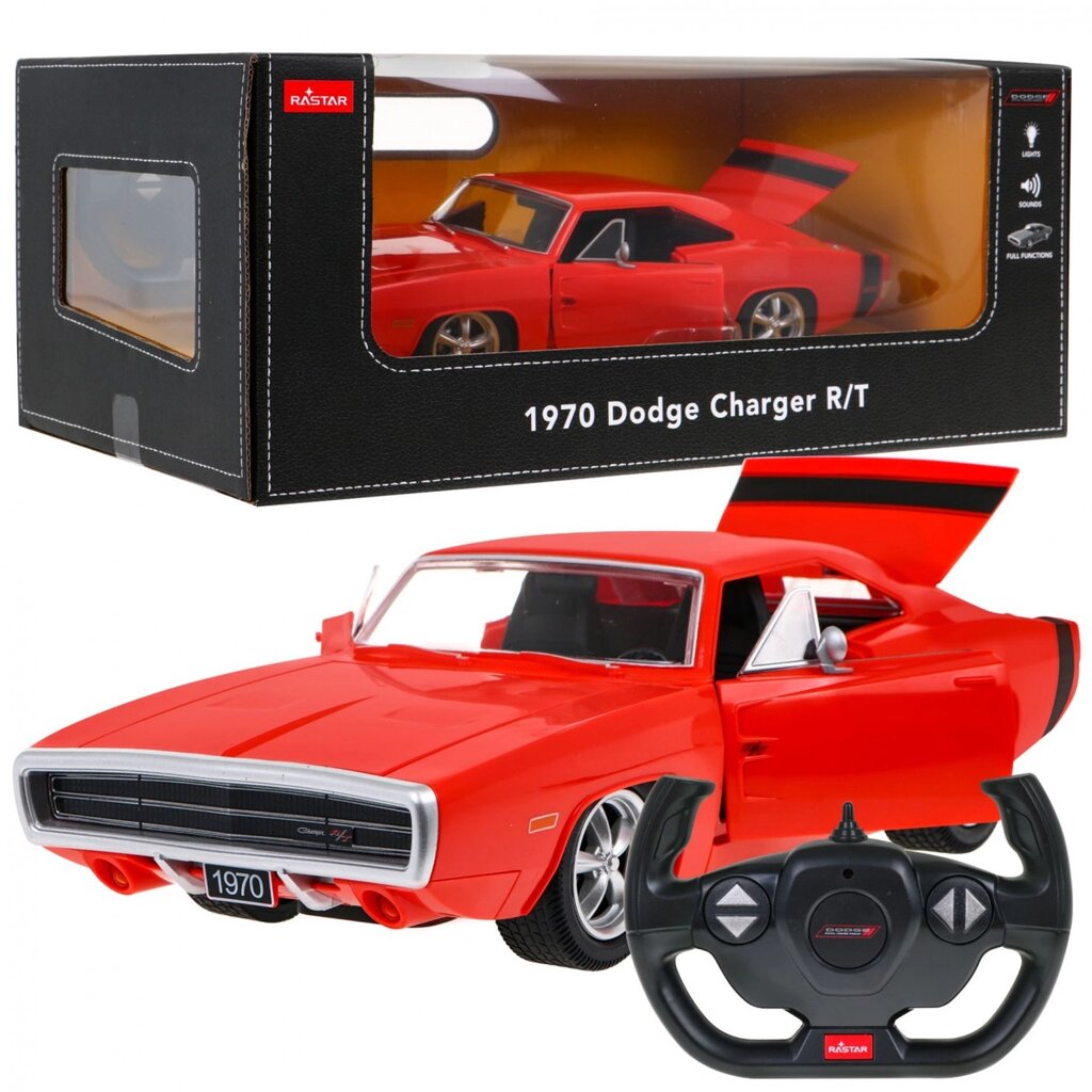 Dodge Charger RT червоний RASTAR 1970 року, модель 1:16 Автомобіль із дистанційним керуванням + пульт від компанії Euromarka - фото 1