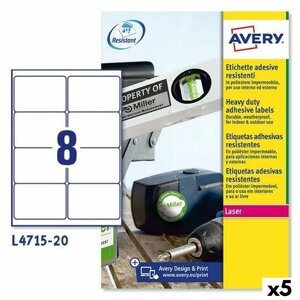 Етикетки для принтера Avery L4515, білі, 20 аркушів, 99,1 х 67,7 мм (5 шт.)