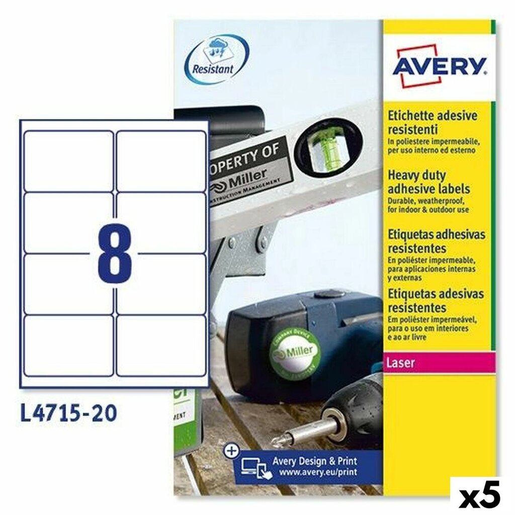 Етикетки для принтера Avery L4515, білі, 20 аркушів, 99,1 х 67,7 мм (5 шт.) від компанії Euromarka - фото 1