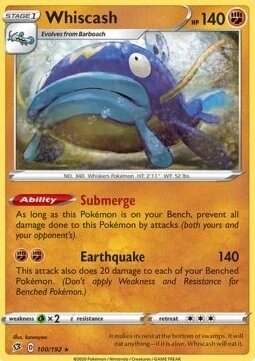 Колекційна карта Pokemon Whiscash (Rcl 100) 100/192 Foteleamo від компанії Euromarka - фото 1