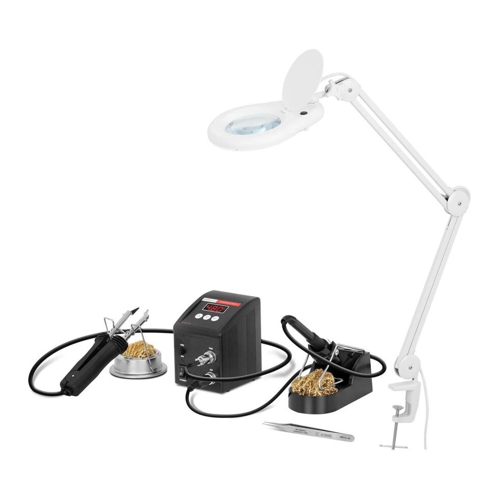 Комплект Паяльная станция - 80 Вт - Пинцет SMD + лампа Physa - увеличительное - 3 dpi - LED Stamos Soldering (-) від компанії Euromarka - фото 1