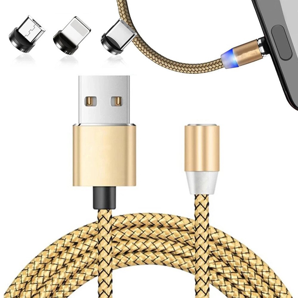 Магнітний кабель для заряджання 3в1 micro type-c USB Lightning 1 м від компанії Euromarka - фото 1