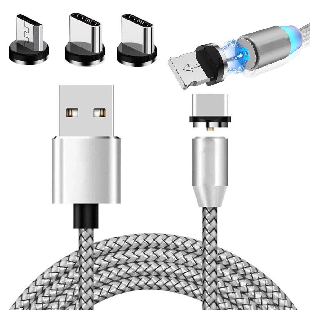 Магнітний кабель для заряджання 3в1 micro type-c USB Lightning 1 м від компанії Euromarka - фото 1