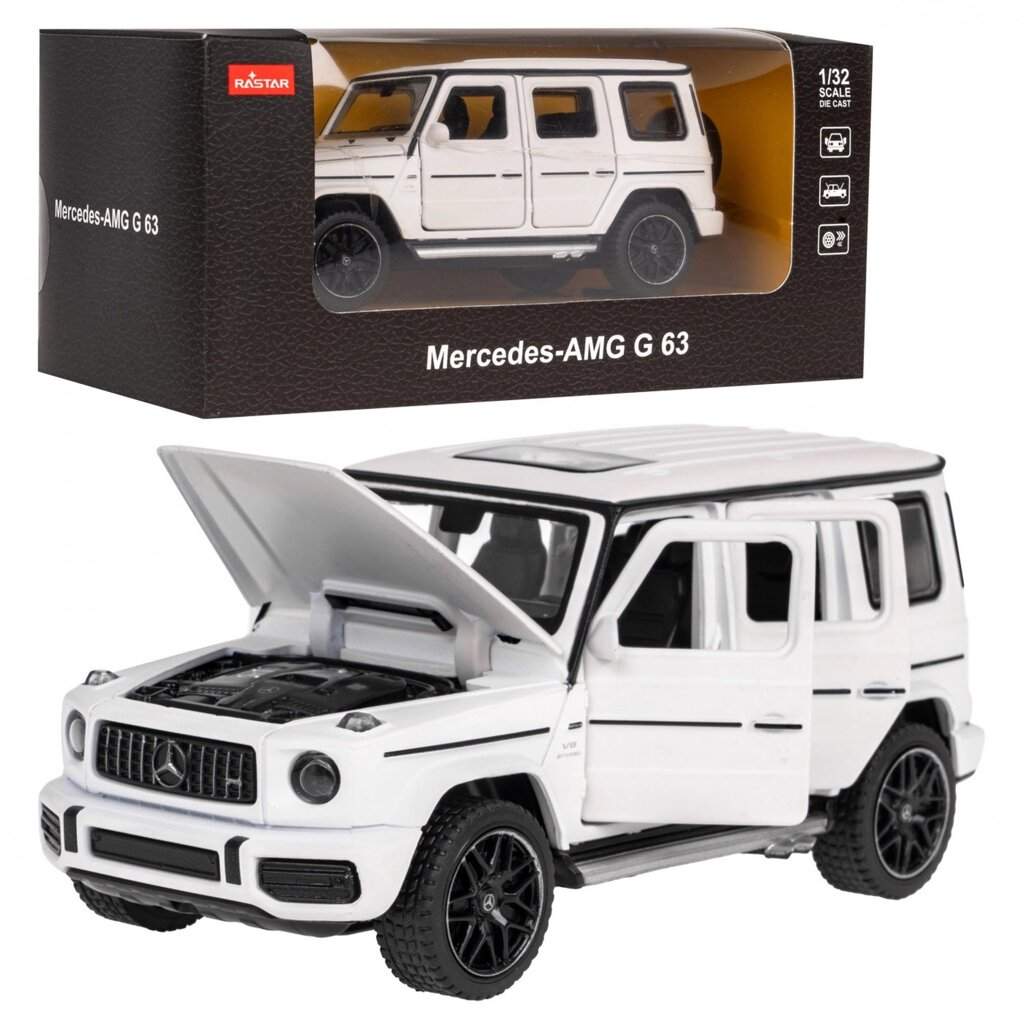 Mercedes-AMG G 63 білий RASTAR модель 1:32 Металевий корпус + елементи, що відкриваються вручну від компанії Euromarka - фото 1