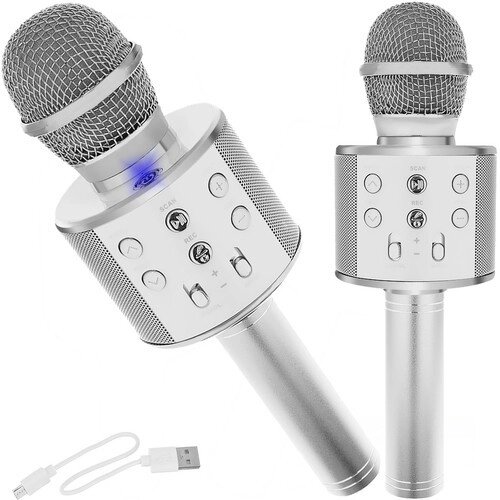 Мікрофон для караоке — сріблястий Izoxis 22188 від компанії Euromarka - фото 1