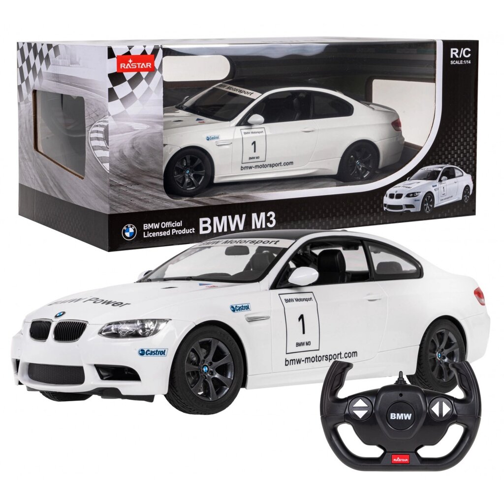 Модель BMW M3 білий RASTAR 1:14 Автомобіль з дистанційним керуванням + пульт 2,4 ГГц від компанії Euromarka - фото 1