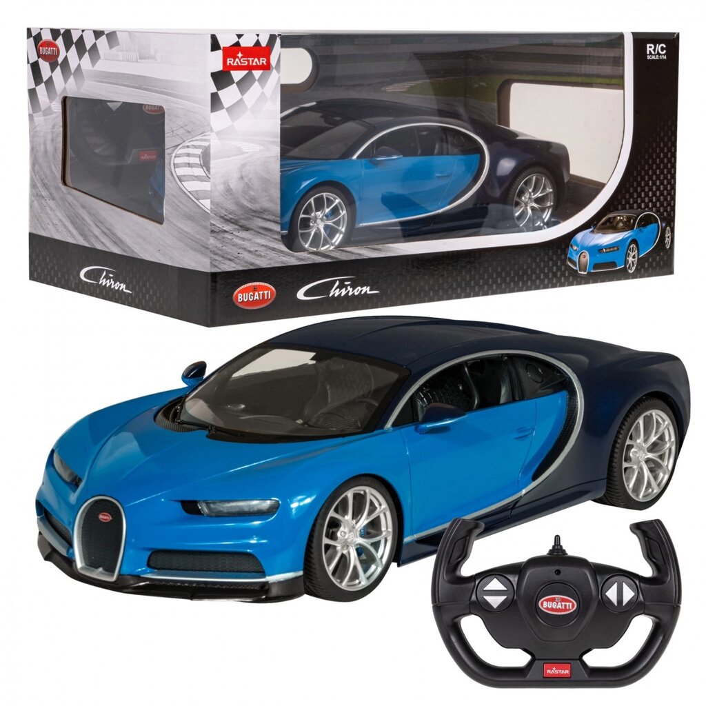 Модель Bugatti Chiron blue RASTAR 1:14 Автомобіль з дистанційним керуванням + світлодіодні ліхтарі + пульт від компанії Euromarka - фото 1