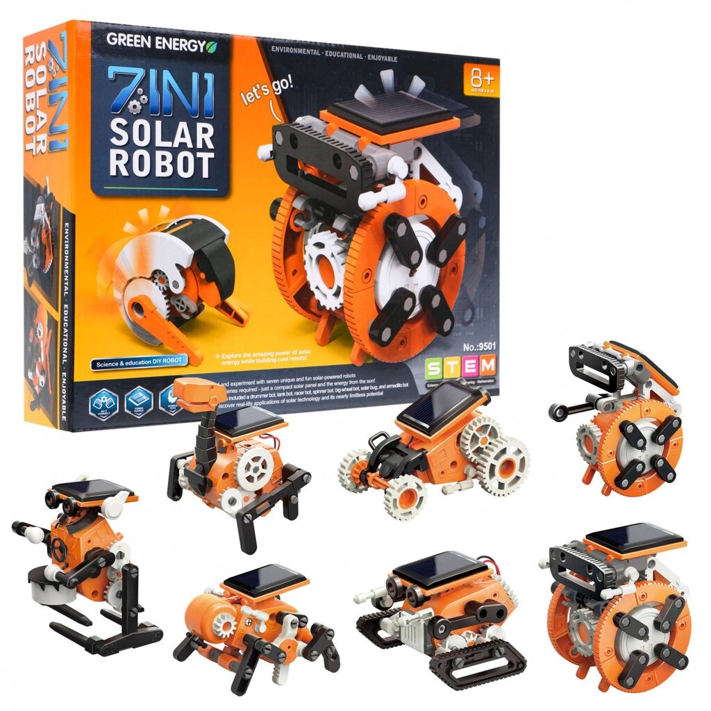 Набір сонячних роботів 7-в-1 для дітей від 8 років. Інтерактивні функції. від компанії Euromarka - фото 1