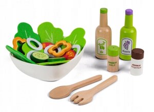 Набір з дерев'яних салатів з овочами і мискою екологічних іграшок Польща