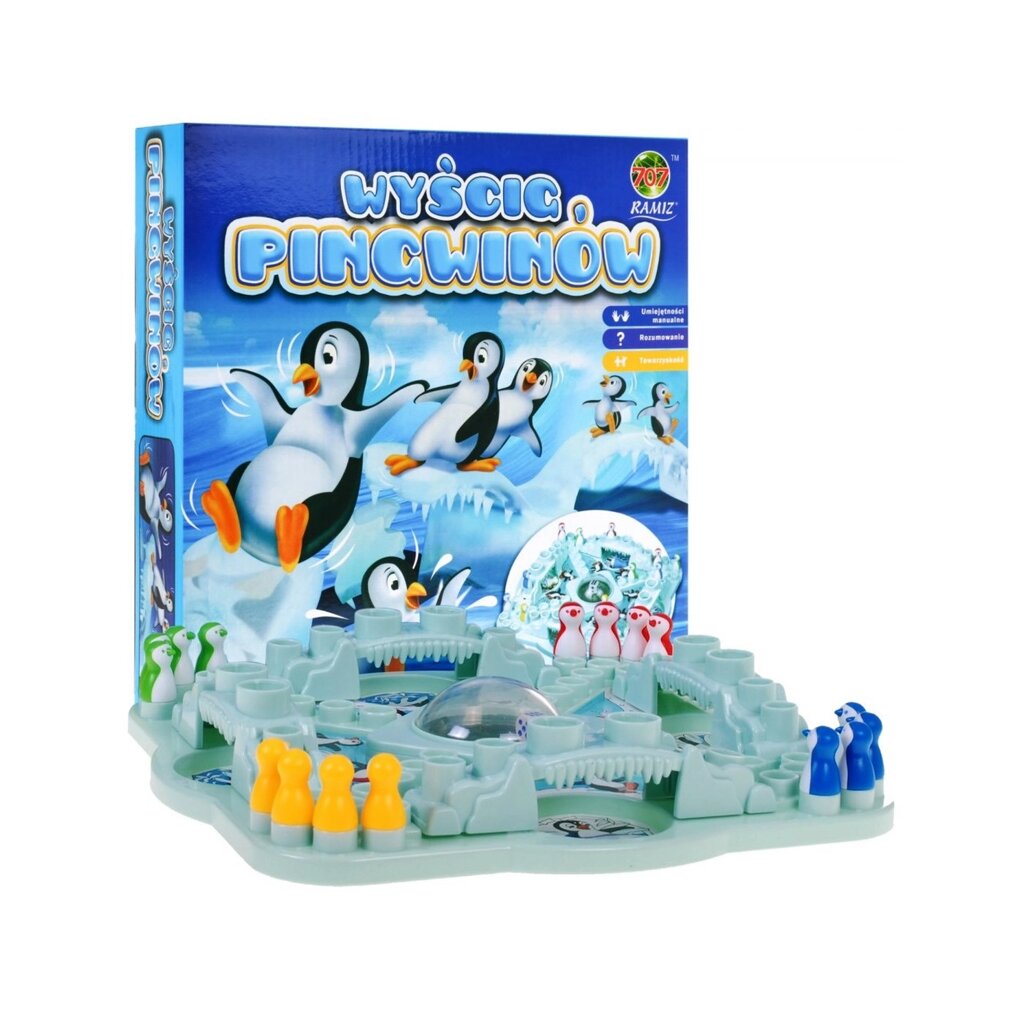 Настільна гра «Перегони пінгвінів» китайська для дітей 4+ і дорослих + Різнобарвні пінгвіни + Гральні кістки від компанії Euromarka - фото 1