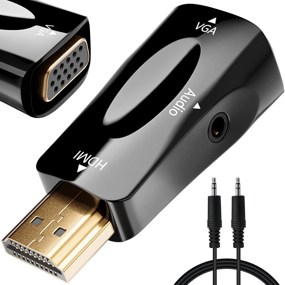 Перехідник-конвертер з hdmi на vga d-sub аудіозвук мініджек від компанії Euromarka - фото 1