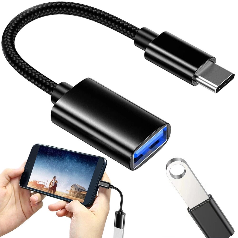 Перехідник USB-C на USB-A 3.0 OTG, твердий, для надійного телефона від компанії Euromarka - фото 1