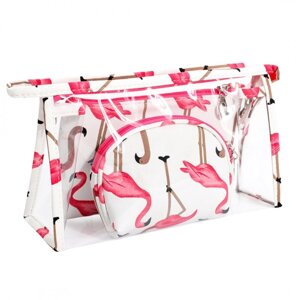 Набір із 3 косметичок — Beige Pink Flamingos Ks65Wz5