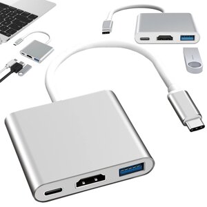 Адаптер концентратор 3в1 USB-C USB 3.0 HDMI 4K