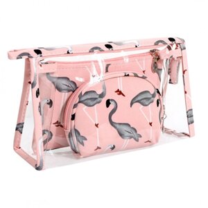 Набір із 3 косметичок — Pink Grey Flamingos Ks65Wz1