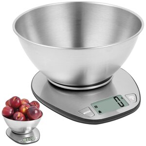 Електронні кухонні ваги з чашею, 5 кг/1г, цифрові, точні, металеві.