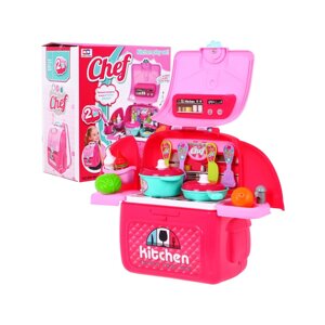 Рюкзак Pink Kitchen 2в1 для дітей 3+ Складана стільниця + Каструлі + Аксесуари 24 шт.