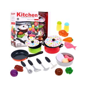 Барвистий кухонний набір для дітей 3+ Каструлі + Іграшкова їжа + Кухонні аксесуари 22 шт.
