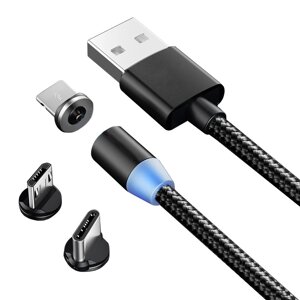 Магнітний кабель для заряджання 3в1 micro type-c USB Lightning 1 м
