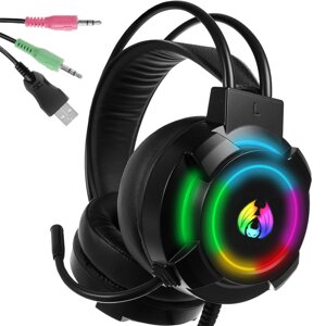 Накладні ігрові навушники для геймерів зі світлодіодною підсвіткою RGB і мікрофоном 5.1.