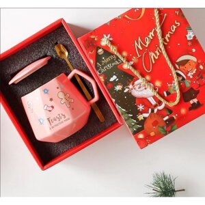 Різдвяний кухоль — набір із кришкою та ложкою, 225 мл, рожевий Kubswr