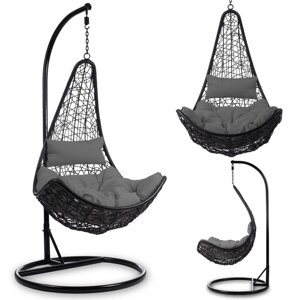 Підвісна садовий стілець Cabana чорний + сірі подушки