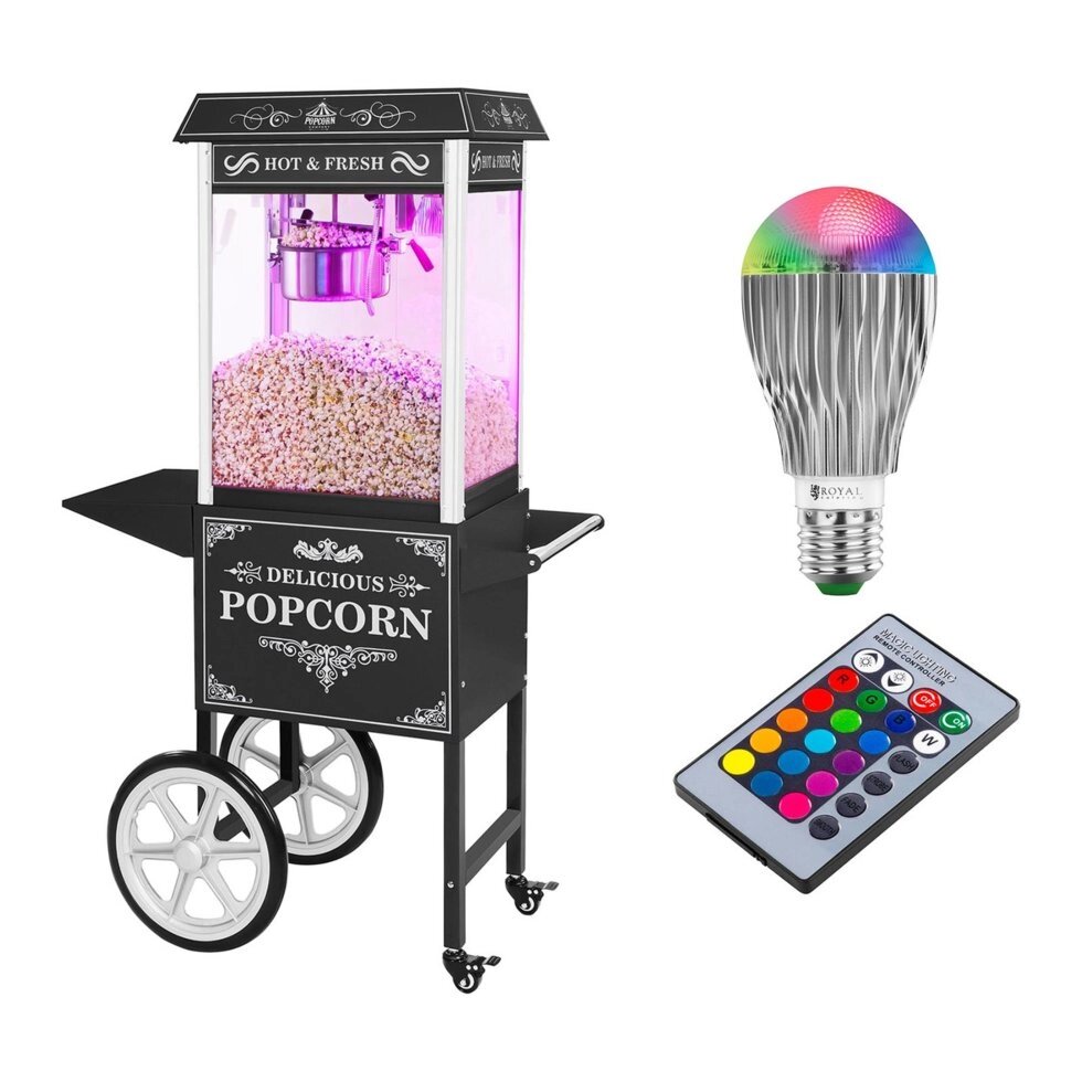 Popcorne Machine - CART - Чорна + світлодіодна лампа RGB Royal Catering (-) від компанії Euromarka - фото 1